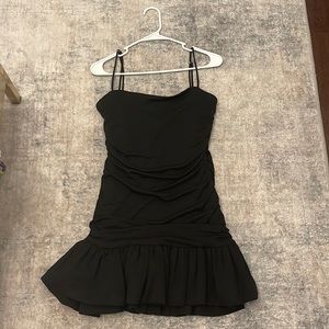 zara black mini ruffle dress